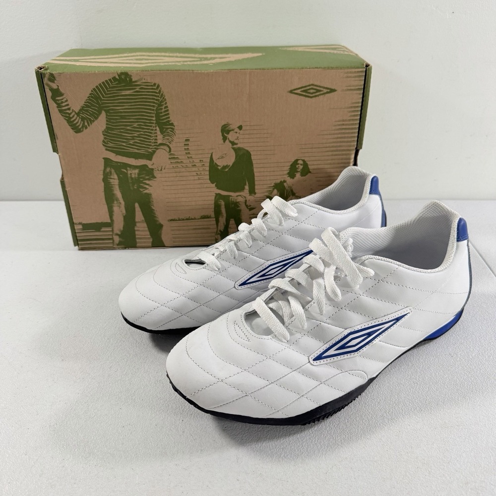Umbro Donington Blue White Leather Indoor Soccer Shoes Trainers Men's Size 10